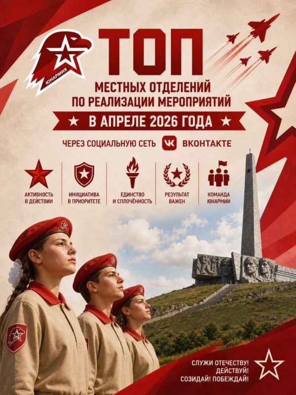 ТОП Местных отделений по реализации мероприятий предложенных в АПРЕЛЕ 2026 года через социальную сеть ВКонтакте: